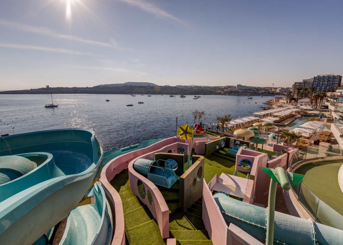 AX ODYCY Hotel rooftop water park overlooking St Paul's Bay — the Rezydencja Superior for 16–17s